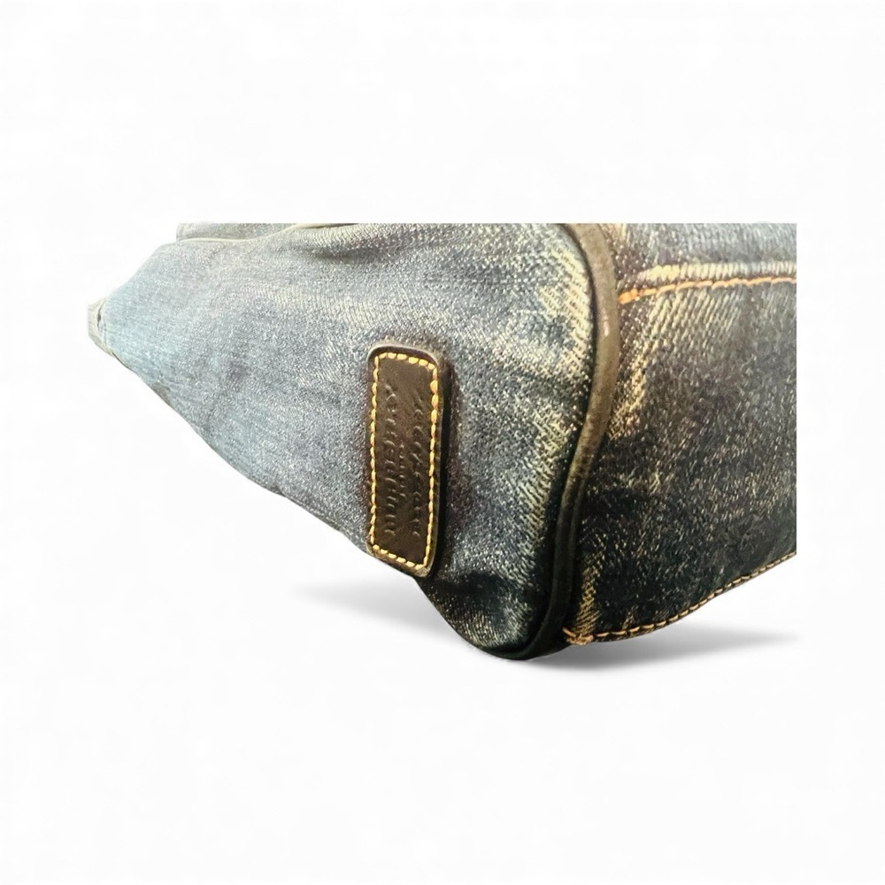 Burberry Blue Label Denim Tote Bag Plaid Lining Leather Trim - Picture 5 of 10